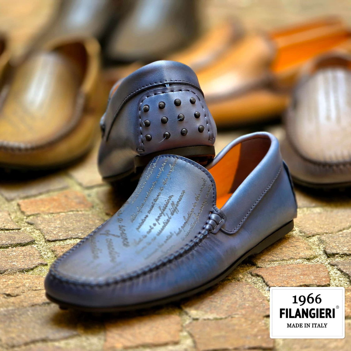 Mocassin Imprimé Cuir Bleu FL— Semelle Gomme