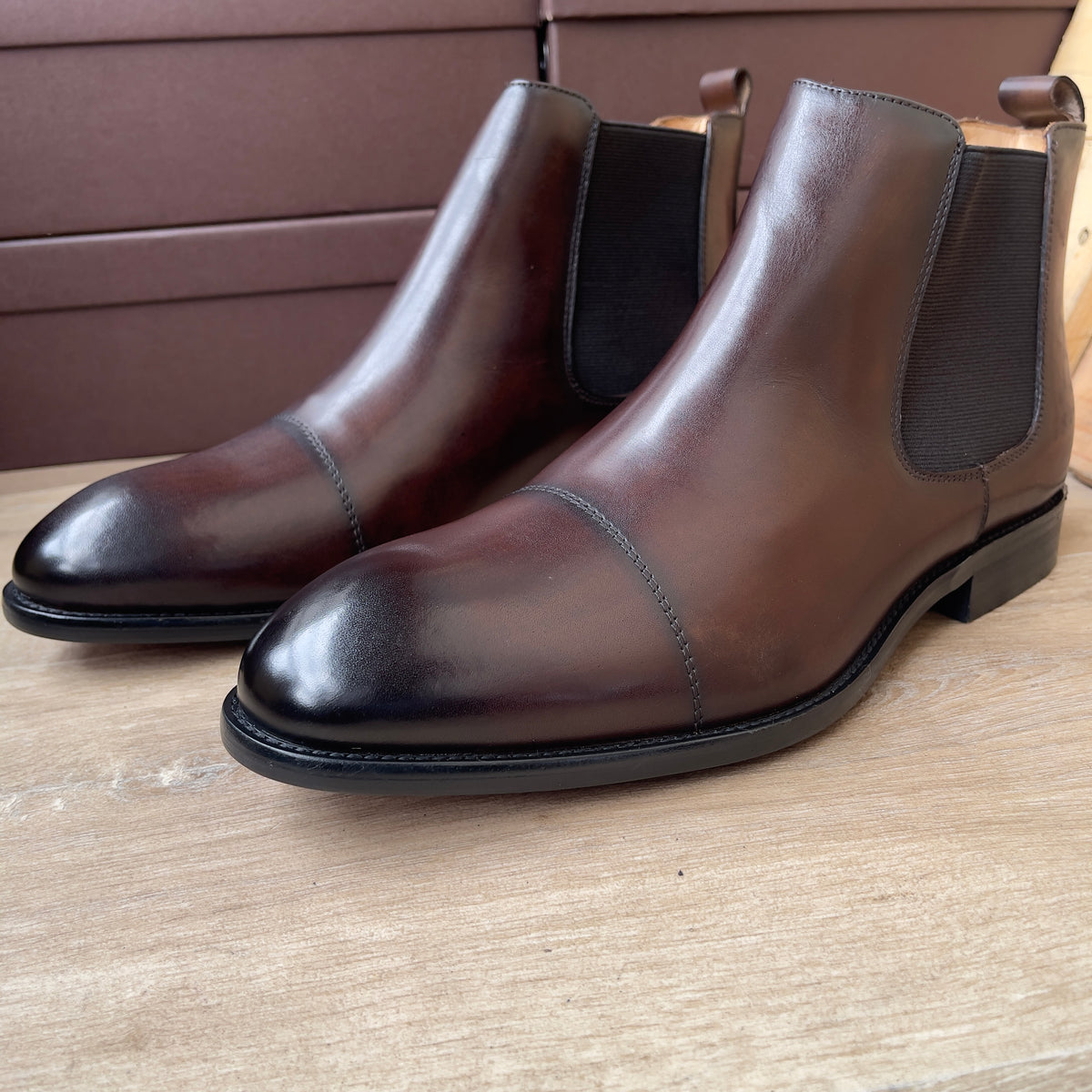 Boot à gaine en cuir marron Ref-Ad7