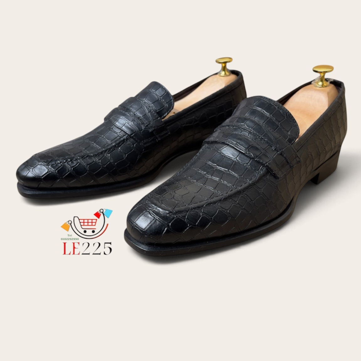 Mocassin en cuir croco noir semelle cuir—Ref DM5