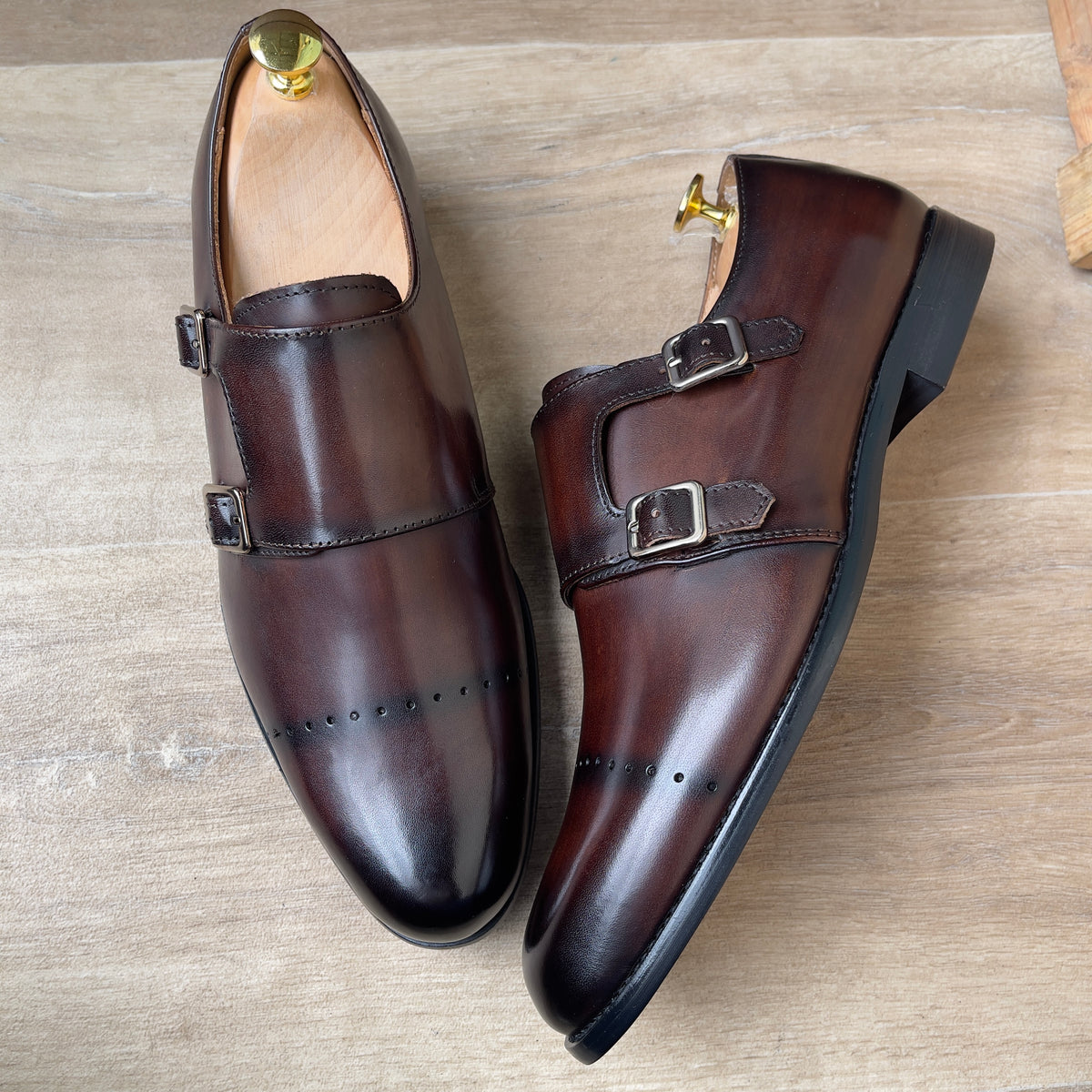 Soulier biboucle en cuir marron semelle basse Ref-Ad22