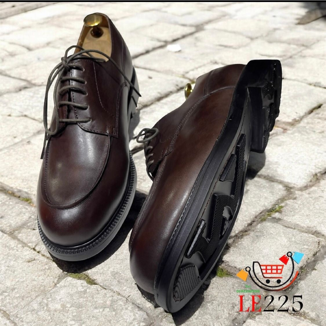 Chaussure derby à lacet en cuir marron semelle commando Ref-MO1