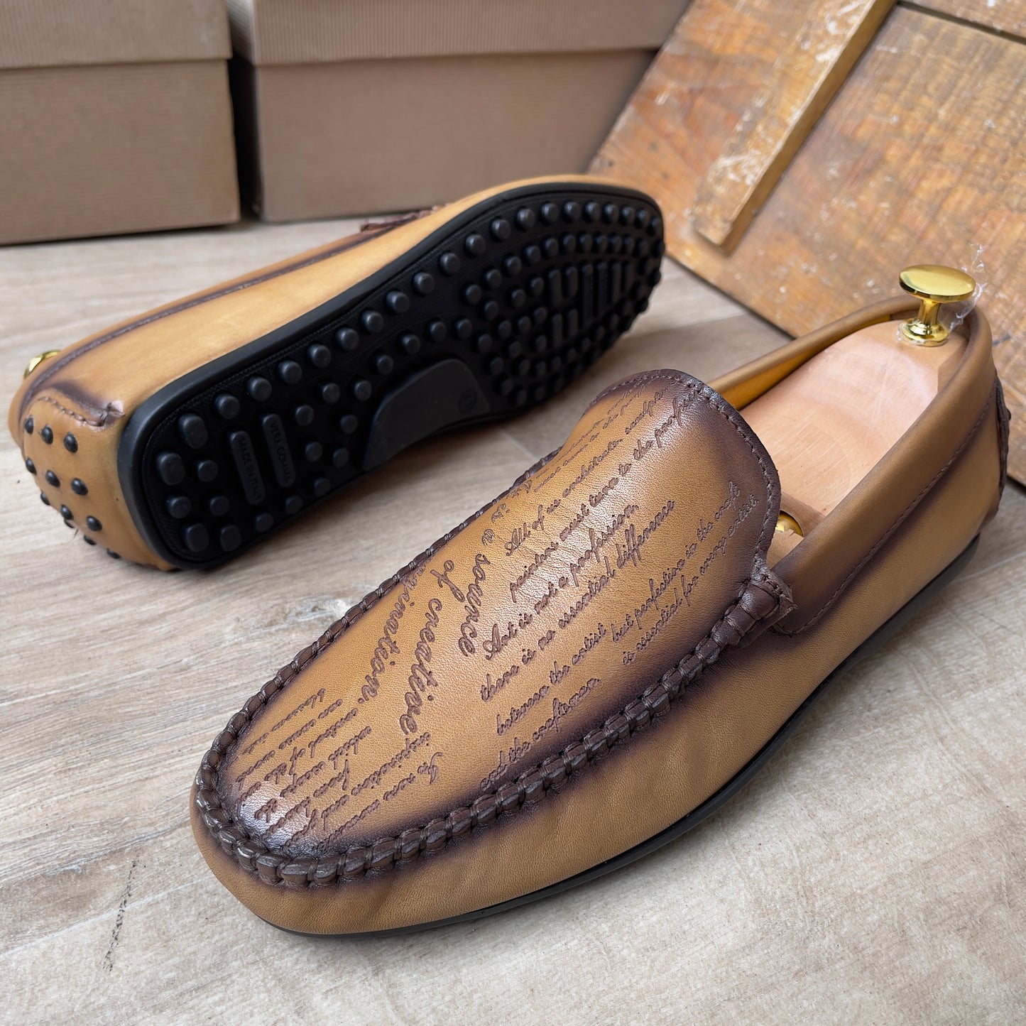 Mocassin Imprimé Cuir Marron FL— Semelle Gomme