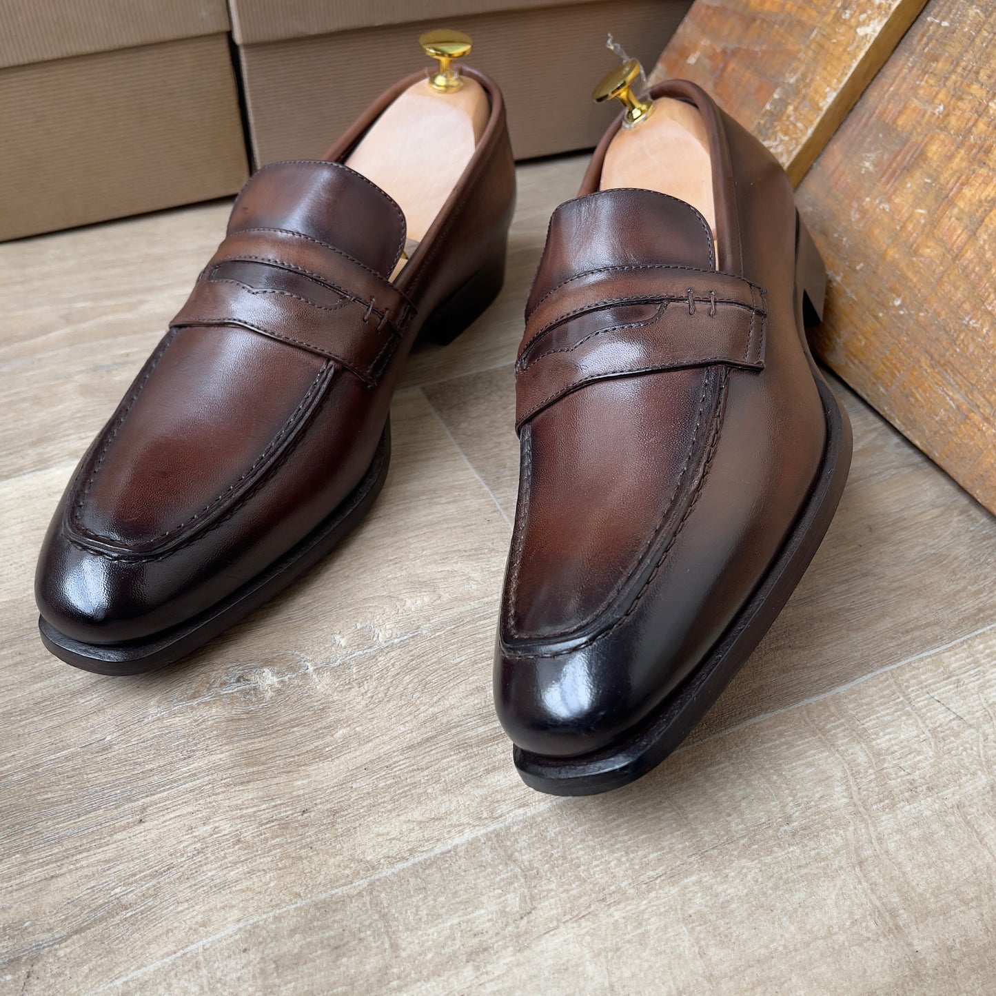 Mocassin Cuir Marron FL— Semelle Cuir