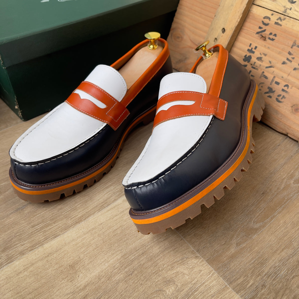 Mocassin en cuir tricolore semelle commando ref-SEM4