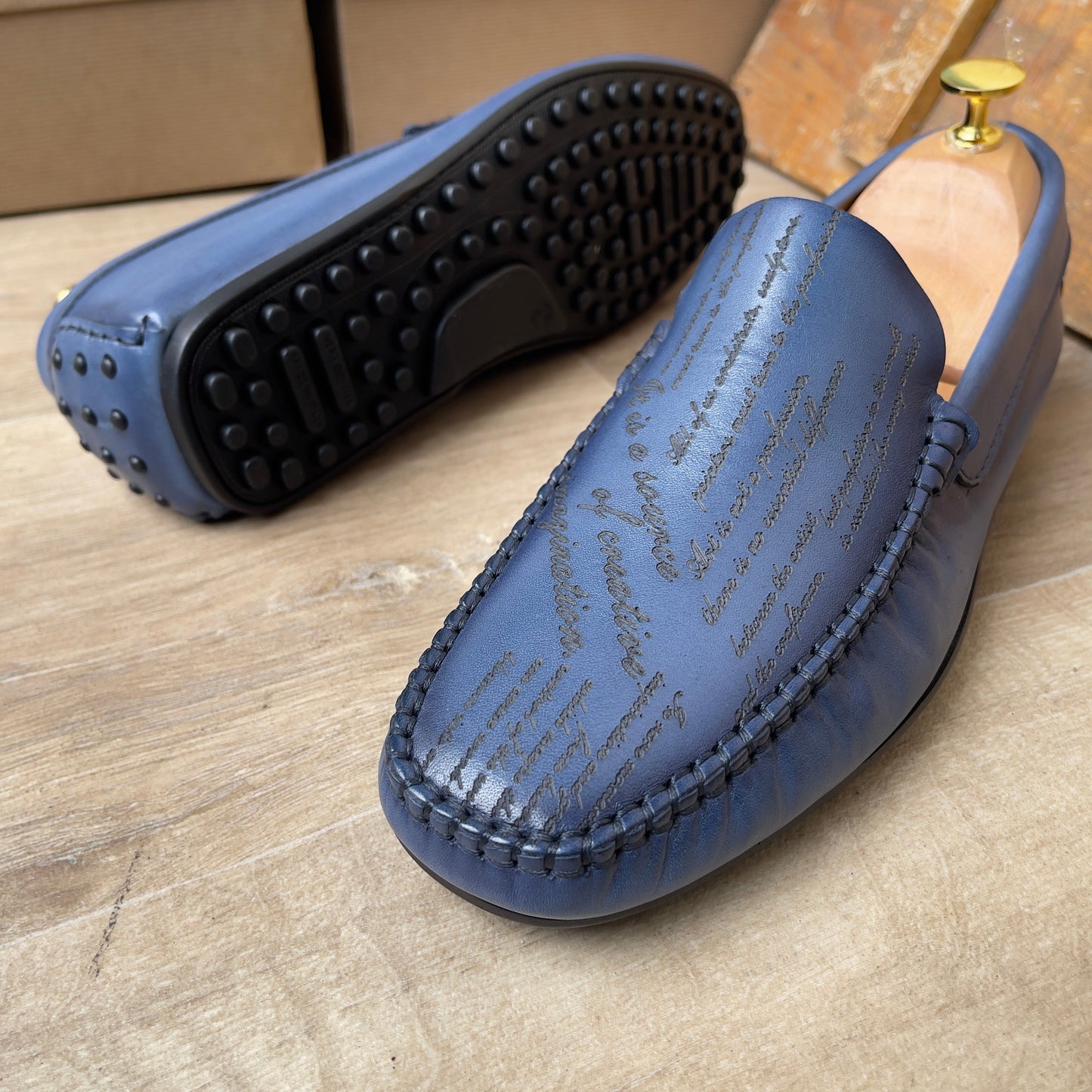 Mocassin Imprimé Cuir Bleu FL— Semelle Gomme