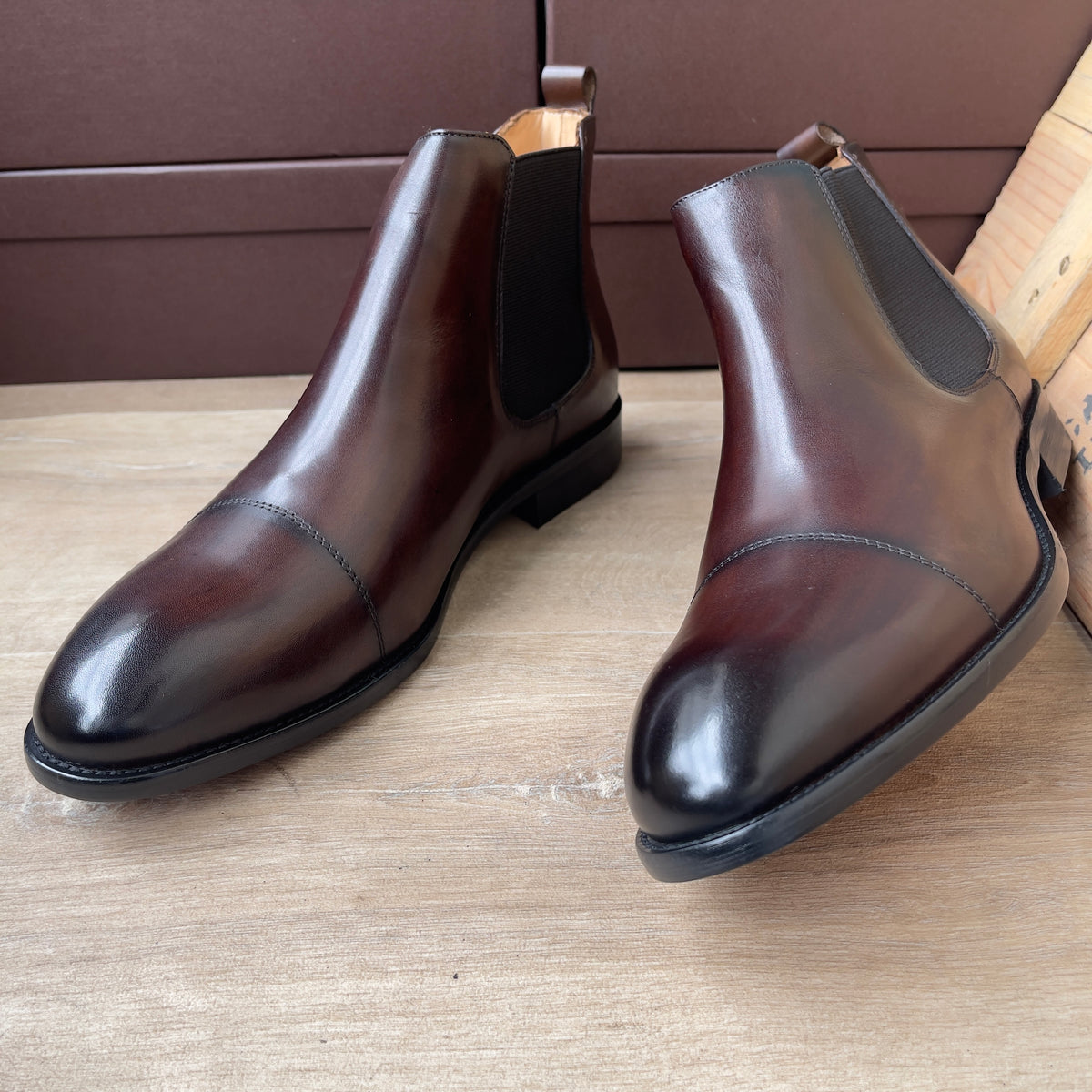 Boot à gaine en cuir marron Ref-Ad7