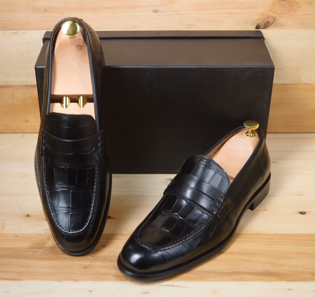 Mocassin style croco en cuir noir,marron,gris,vert —Ref kS1