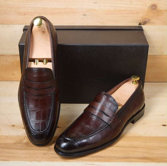Mocassin style croco en cuir noir,marron,gris,vert —Ref kS1