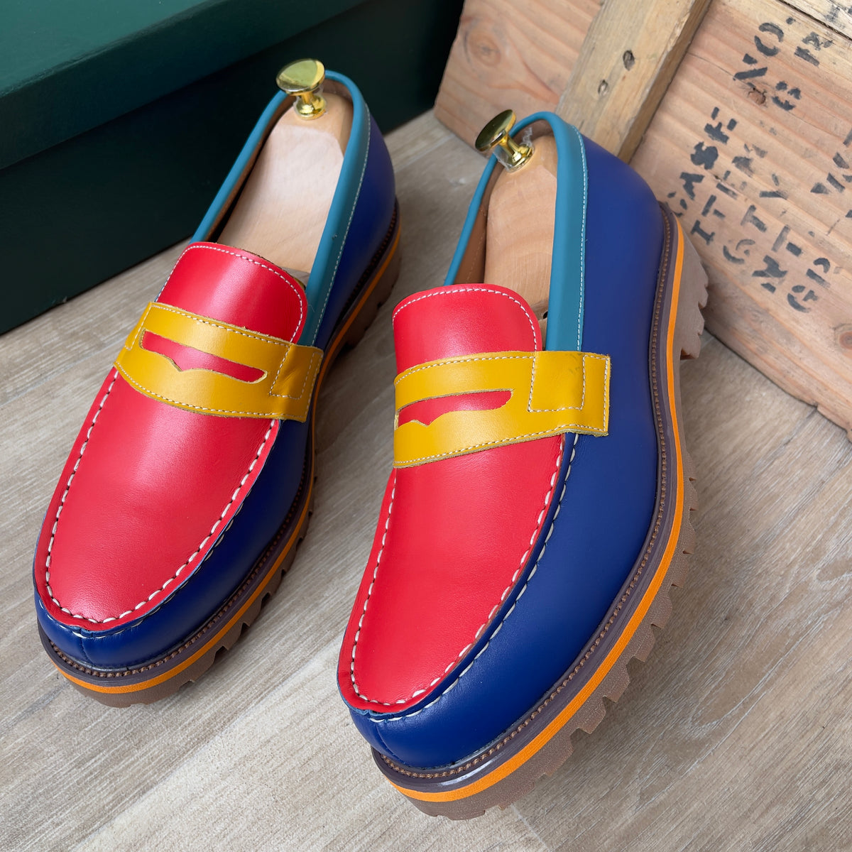 Mocassin en cuir multicolore semelle commando-ref-SEP6