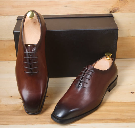 Soulier à lacet en cuir marron —Ref.KS9