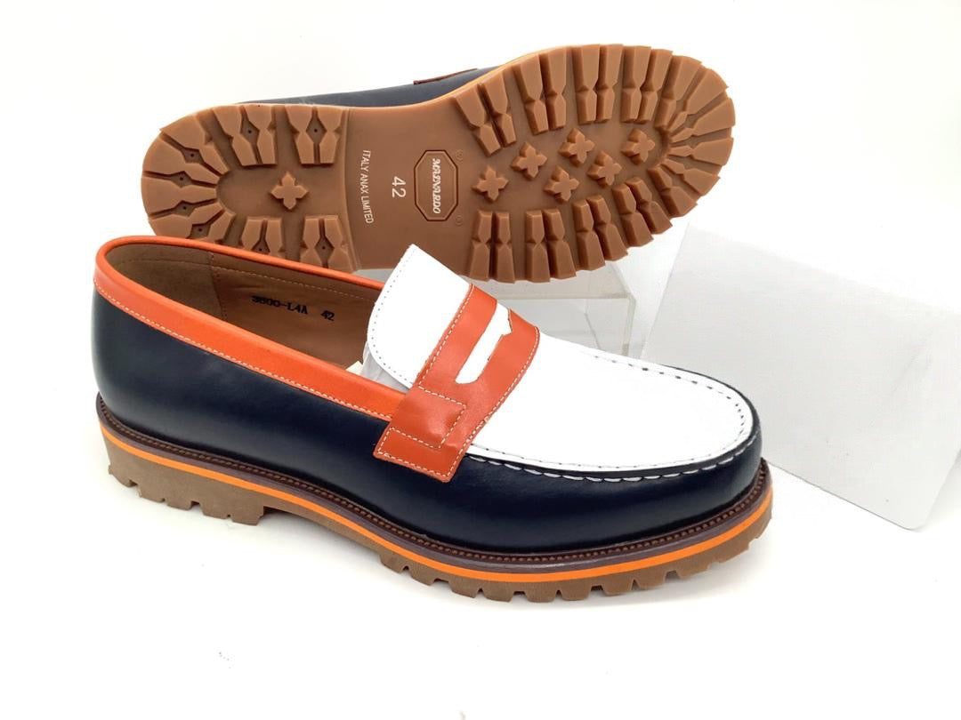 Mocassin en cuir tricolore semelle commando ref-SEM4