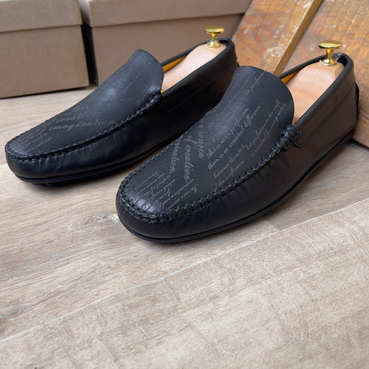 Mocassin Imprimé Cuir Noir FL— Semelle Gomme