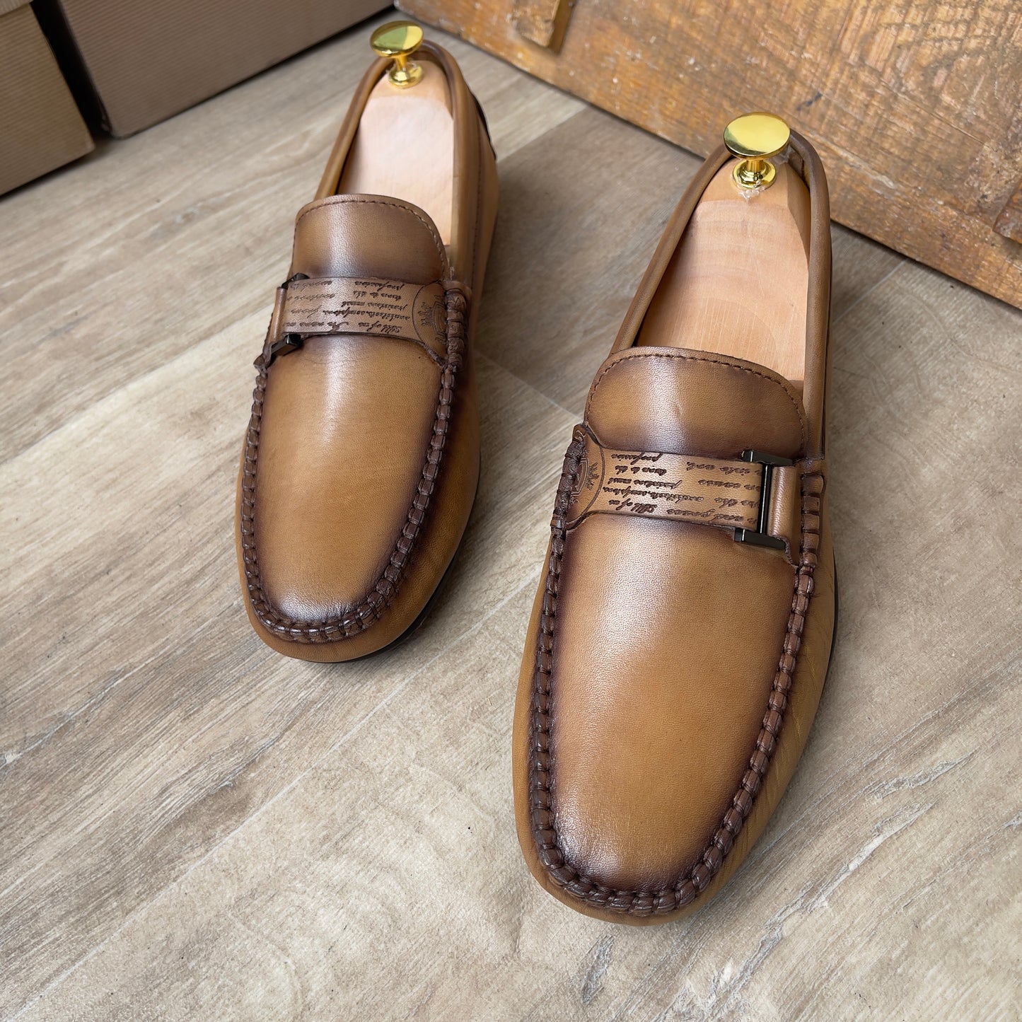 Mocassin Cuir Marron FL— Semelle Gomme