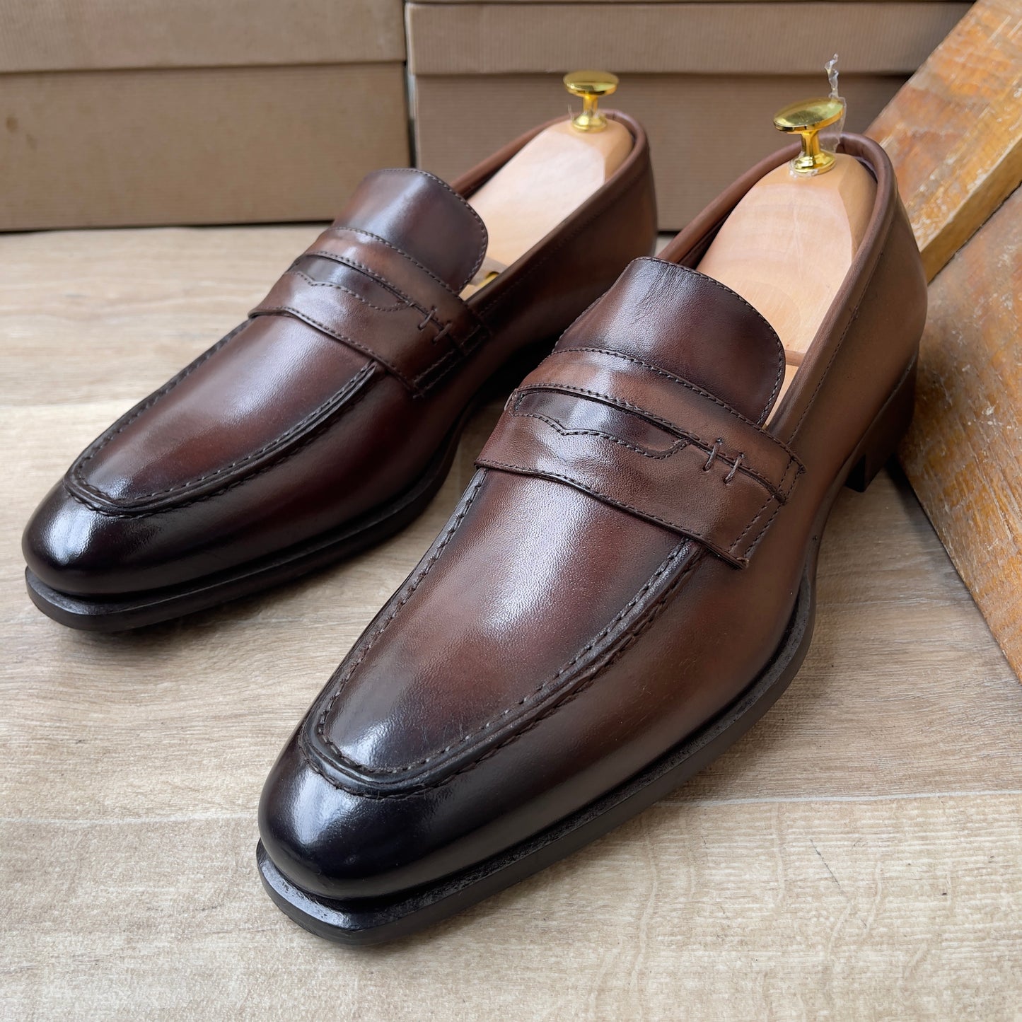 Mocassin Cuir Marron FL— Semelle Cuir