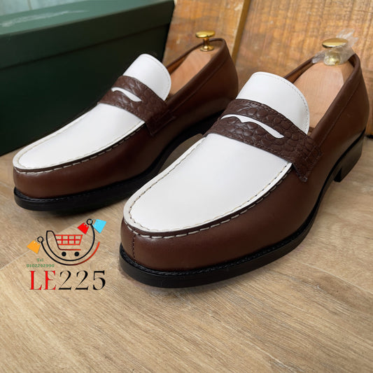 Mocassin Cuir Marron/Blanc — Semelle Commando