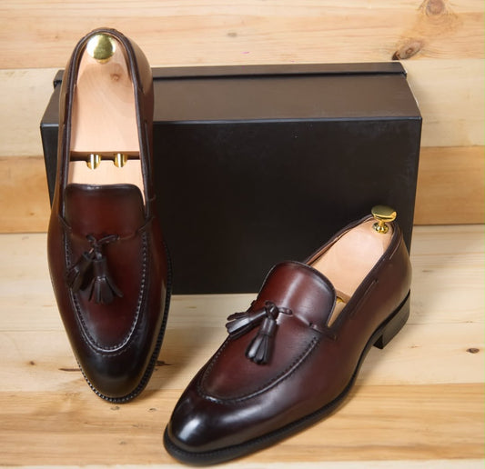 Mocassin a pampille en cuir Marron,Bleu,Noir—KS2