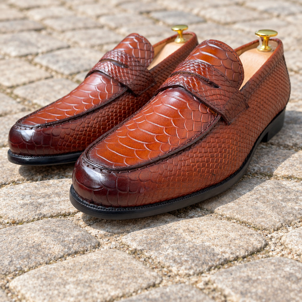 Mocassin en cuir marron clair    style croco Ref-Ad2