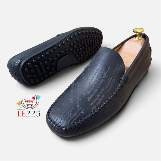 Mocassin Imprimé Cuir Noir FL— Semelle Gomme—ref xs8