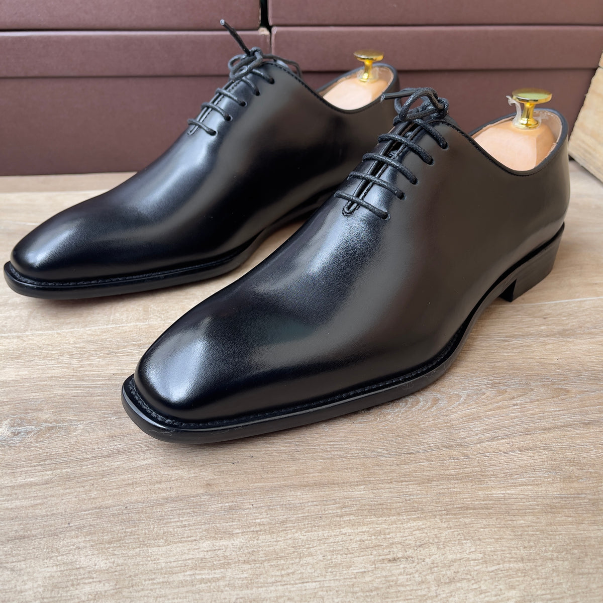 Soulier à lacet en cuir noir semelle basse Ref-Ad25