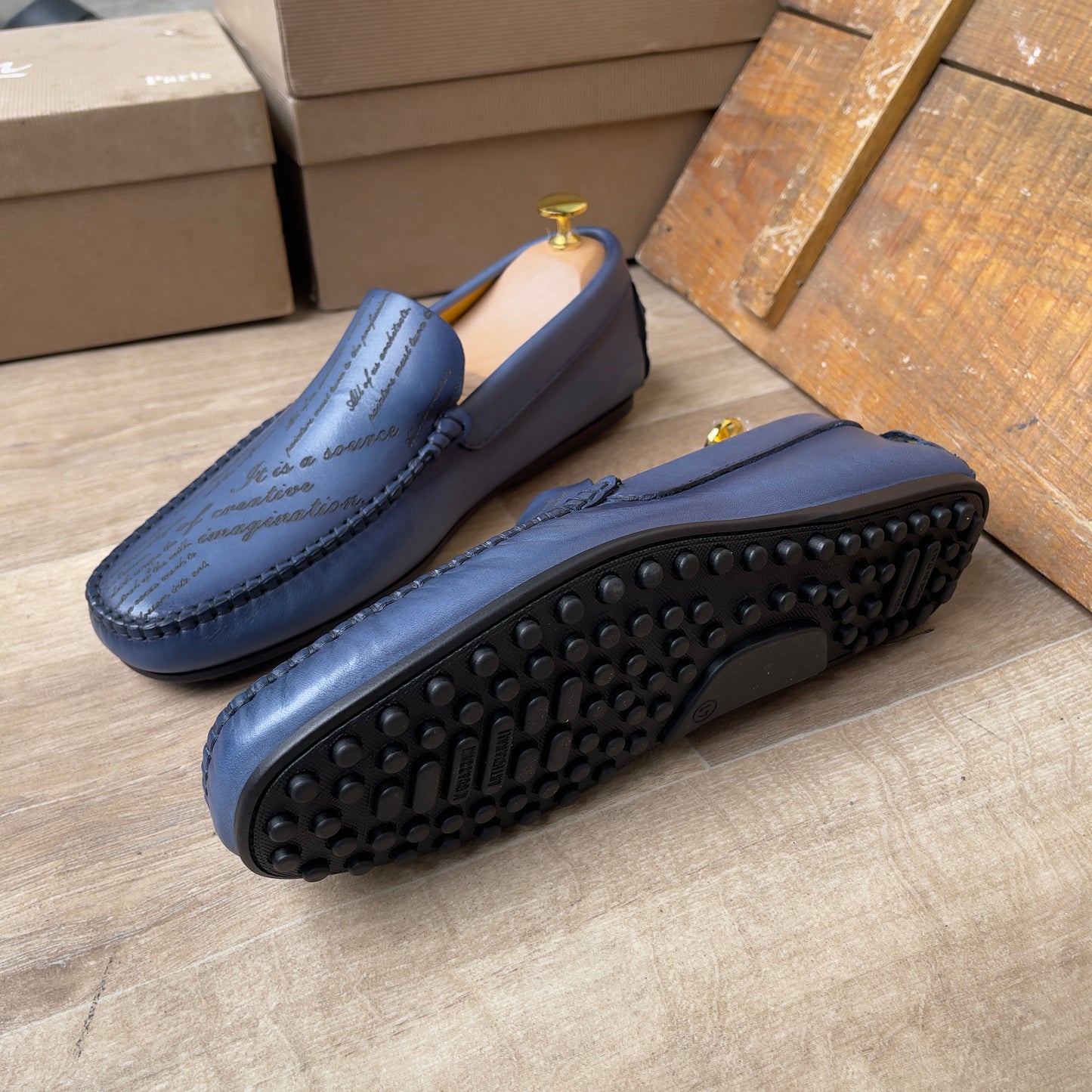 Mocassin Imprimé Cuir Bleu FL— Semelle Gomme