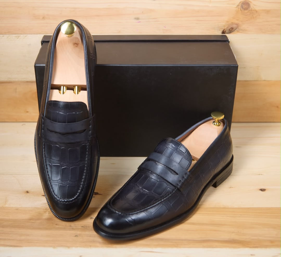 Mocassin style croco en cuir noir,marron,gris,vert —Ref kS1