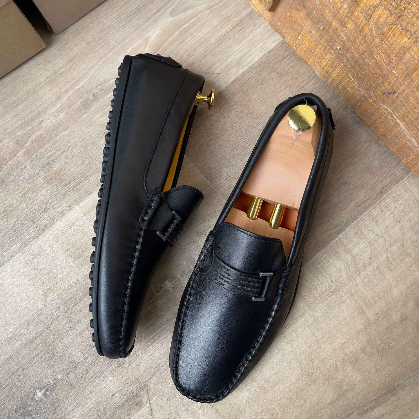 Mocassin Cuir Noir FL— Semelle Gomme — Réf. 3