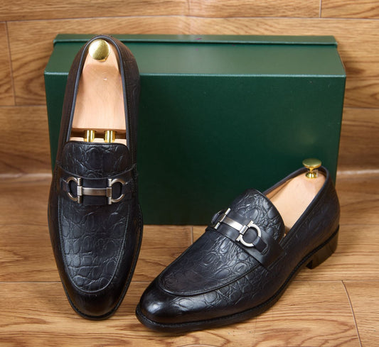 Mocassin Imprimé Cuir Noir/Bleu