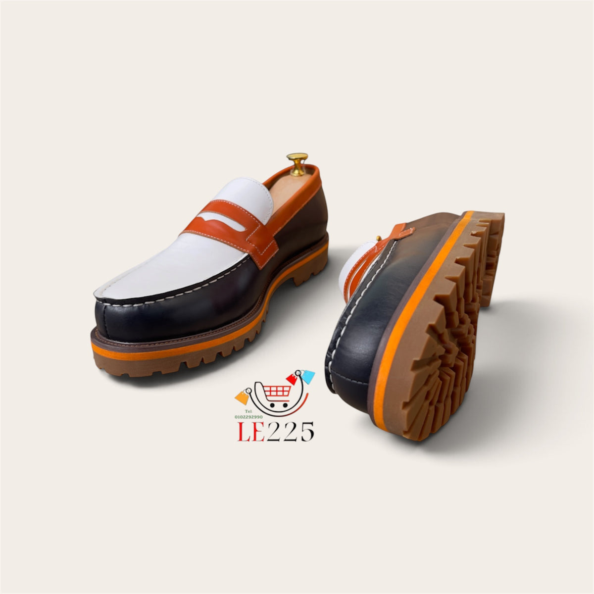 Mocassin en cuir tricolore semelle commando ref-SEM4