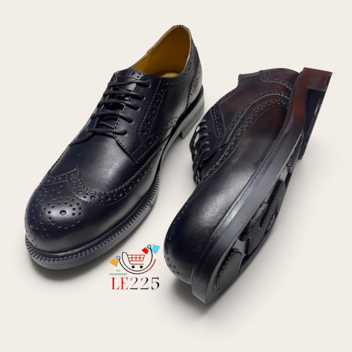 Chaussure a lacet style Richelieu en cuir noir Ref-MO4