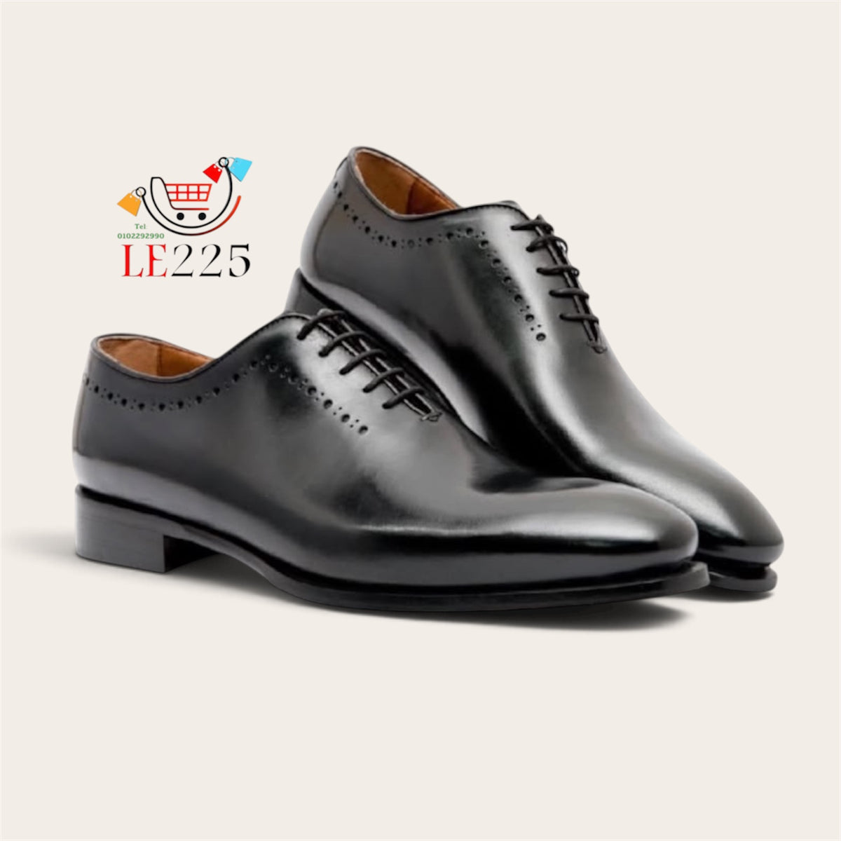 Soulier à lacet en cuir noir semelle cuir—Ref DM2