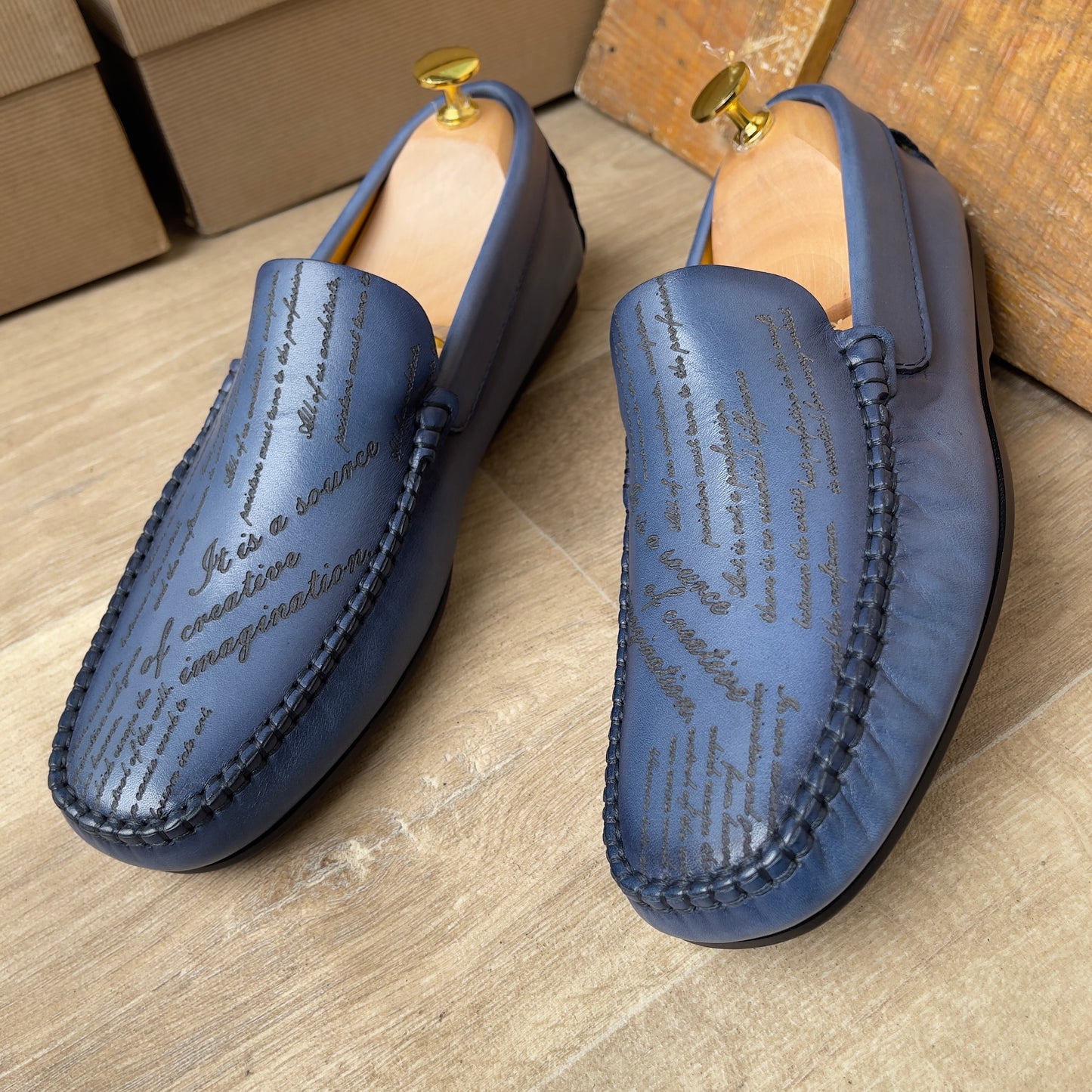 Mocassin Imprimé Cuir Bleu FL— Semelle Gomme