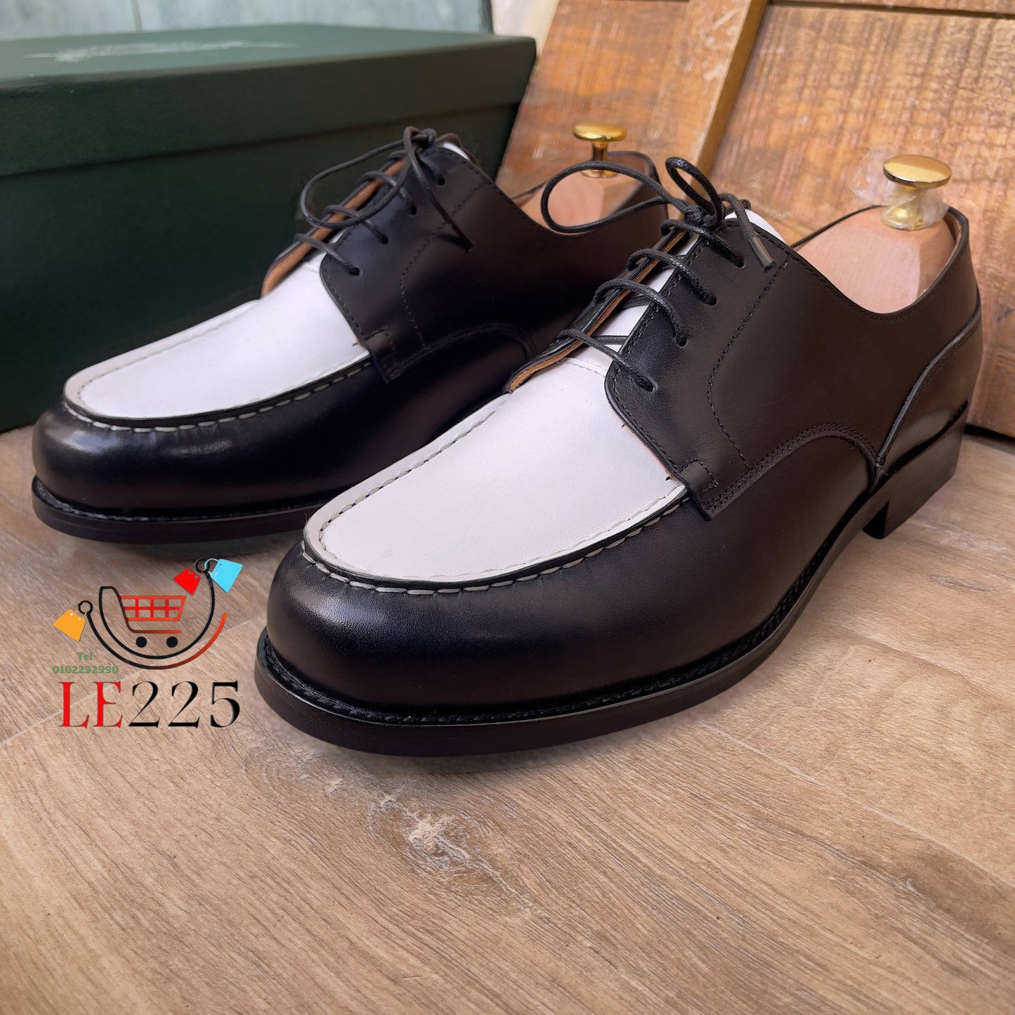 Chaussure Cuir Noir/Blanc — Semelle Commando