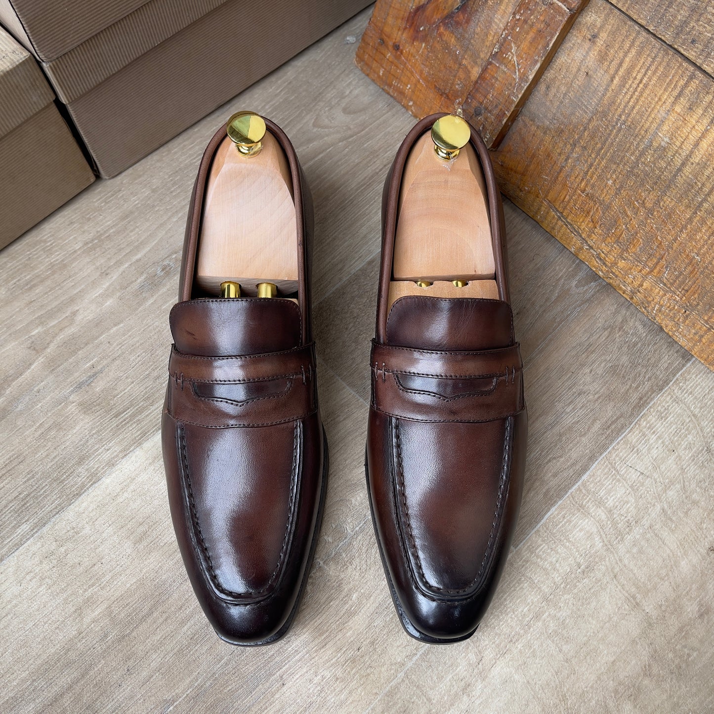Mocassin Cuir Marron FL— Semelle Cuir