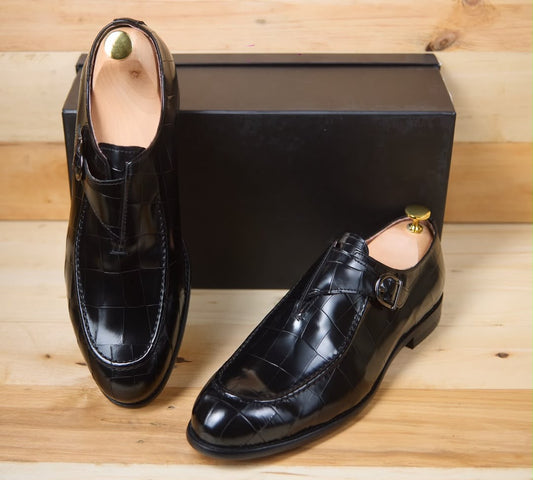 Chaussure à boucle en cuir marron et noir —Ref.KS4