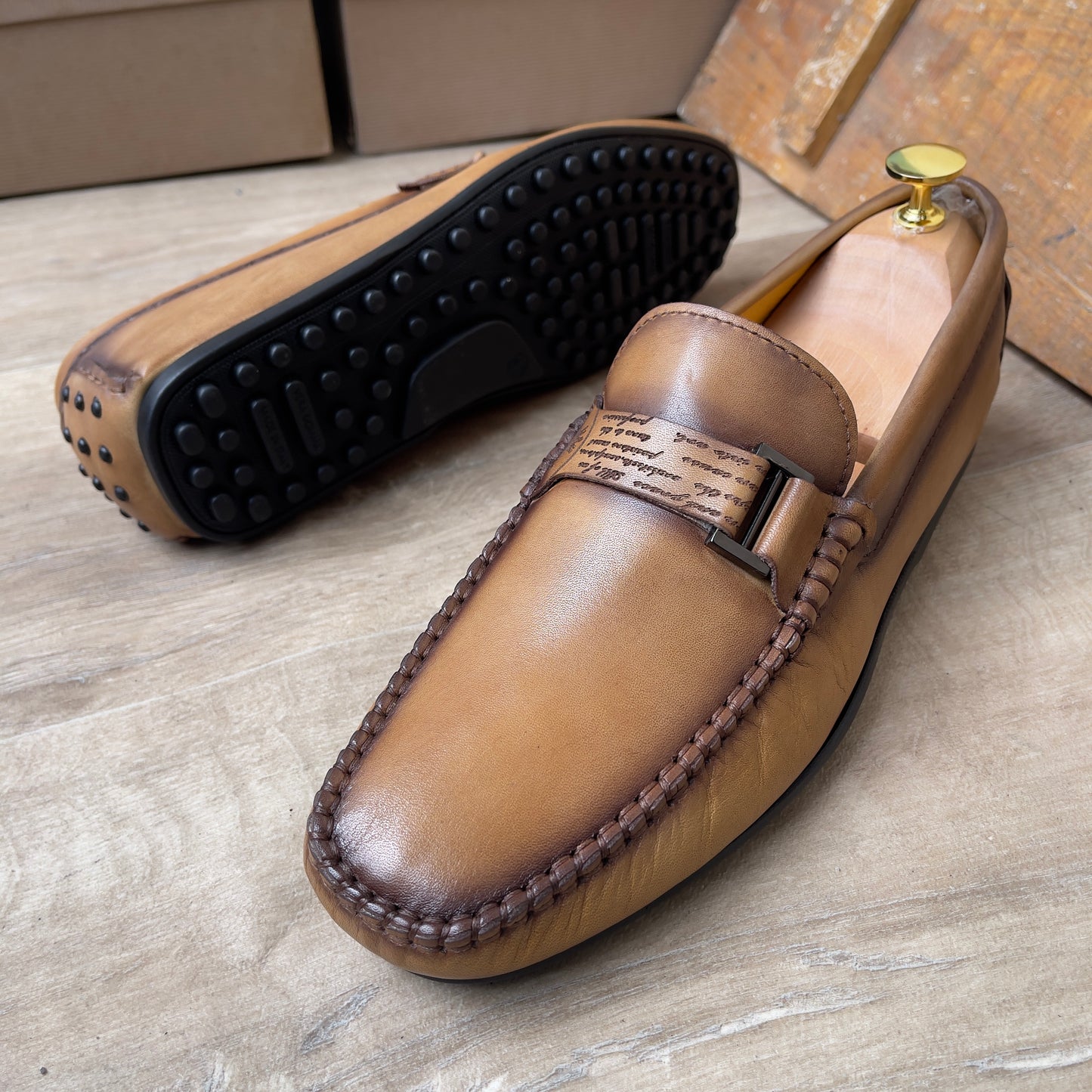 Mocassin Cuir Marron FL— Semelle Gomme