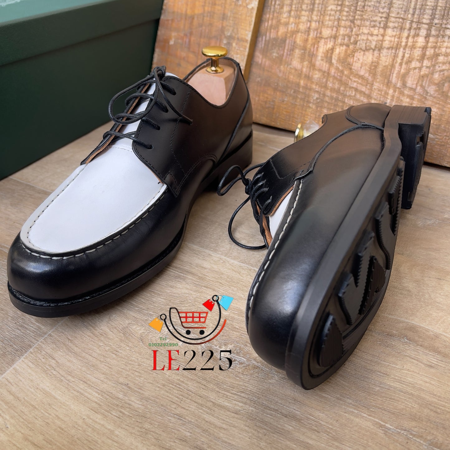 Chaussure Cuir Noir/Blanc — Semelle Commando