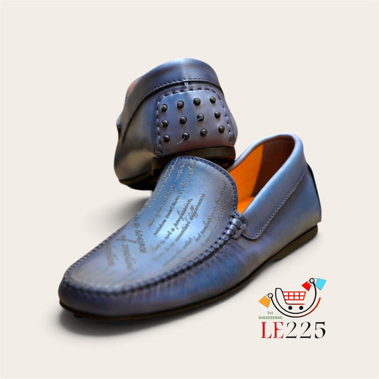 Mocassin Imprimé Cuir Bleu FL— Semelle Gomme