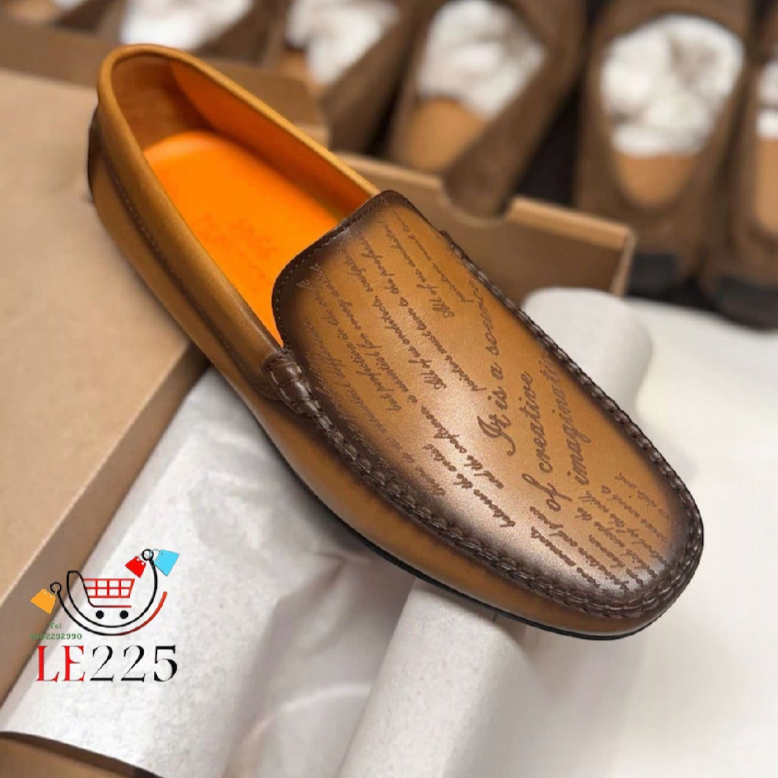 Mocassins marron clair en cuir imprimé semelle gomme—Ref DM10