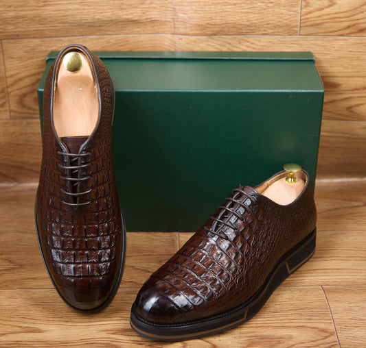 Sneaker Croco Cuir Marron/Noir