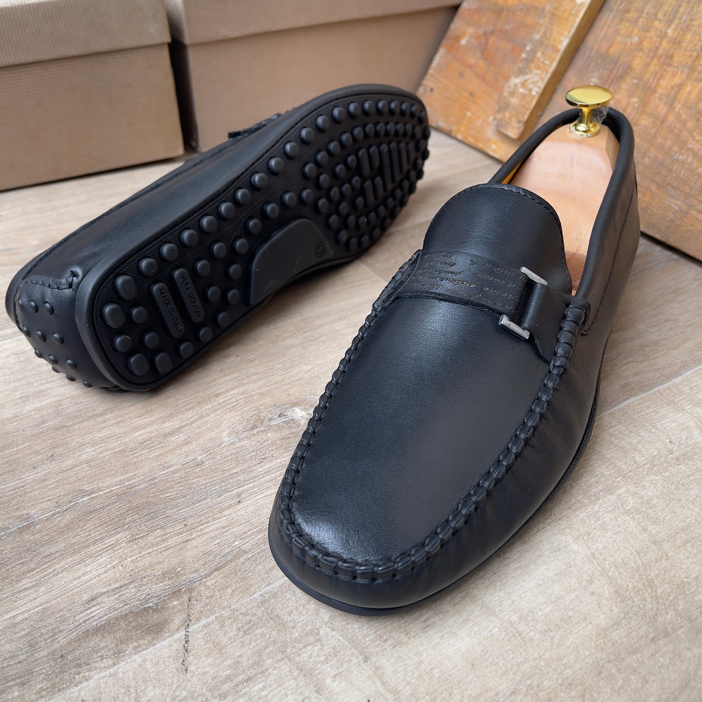Mocassin Cuir Noir FL— Semelle Gomme — Réf. 3