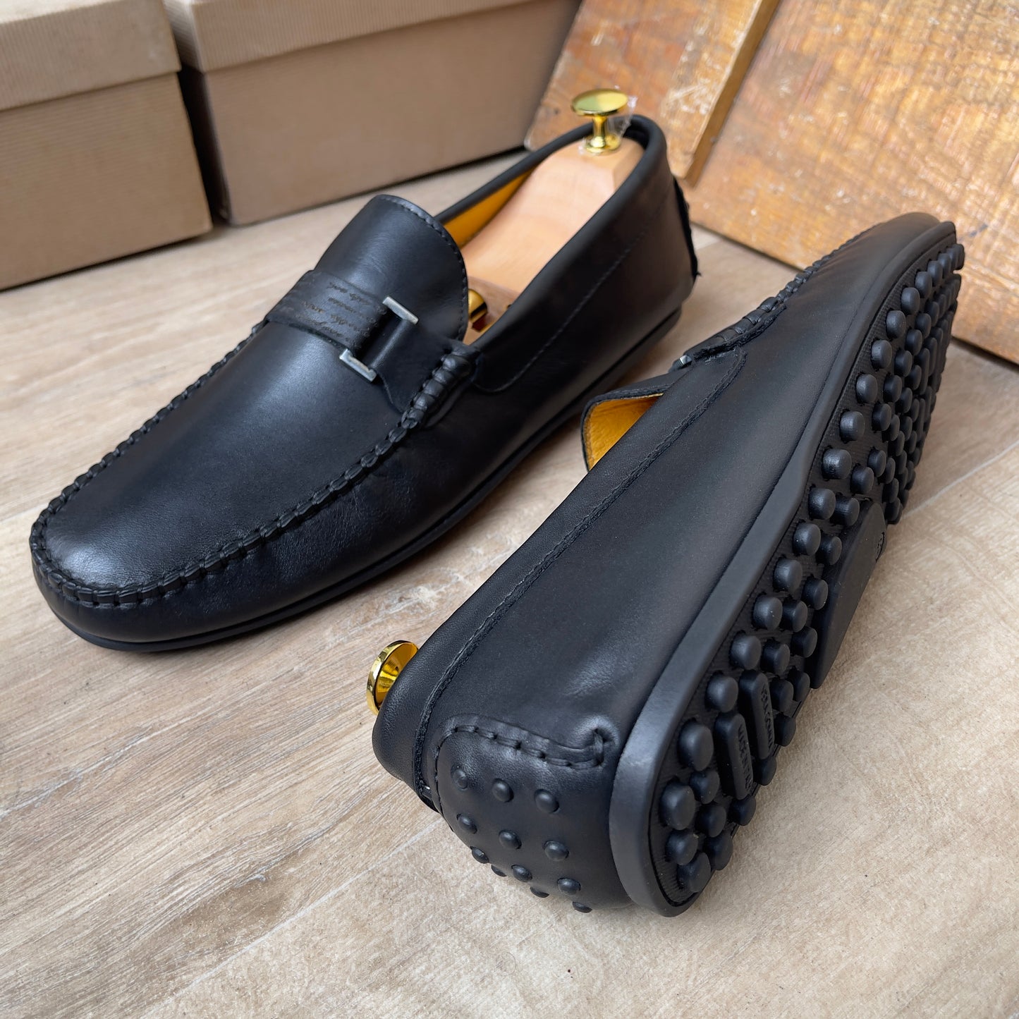 Mocassin Cuir Noir FL— Semelle Gomme — Réf. 3