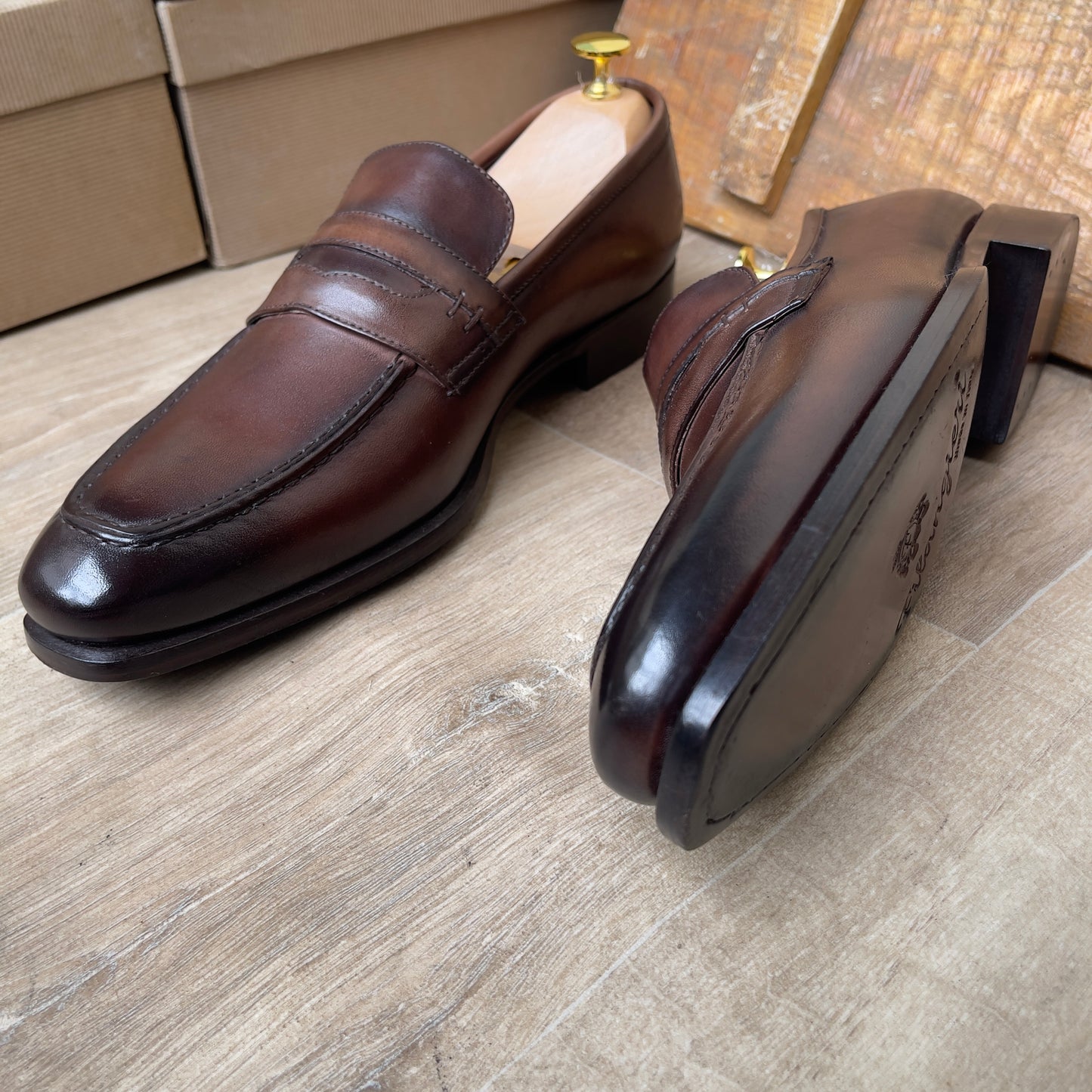 Mocassin Cuir Marron FL— Semelle Cuir — Réf. A4
