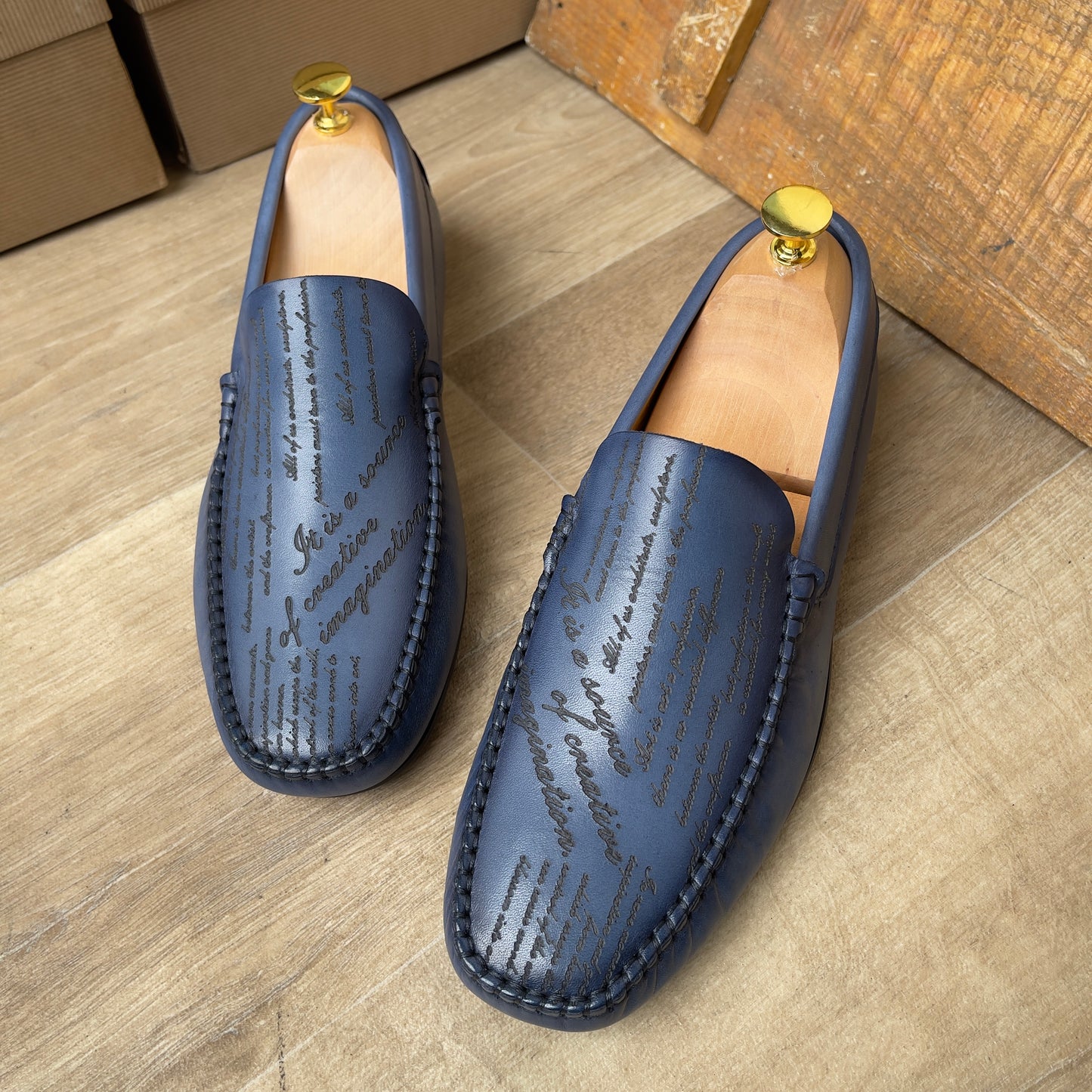 Mocassin Imprimé Cuir Bleu FL— Semelle Gomme