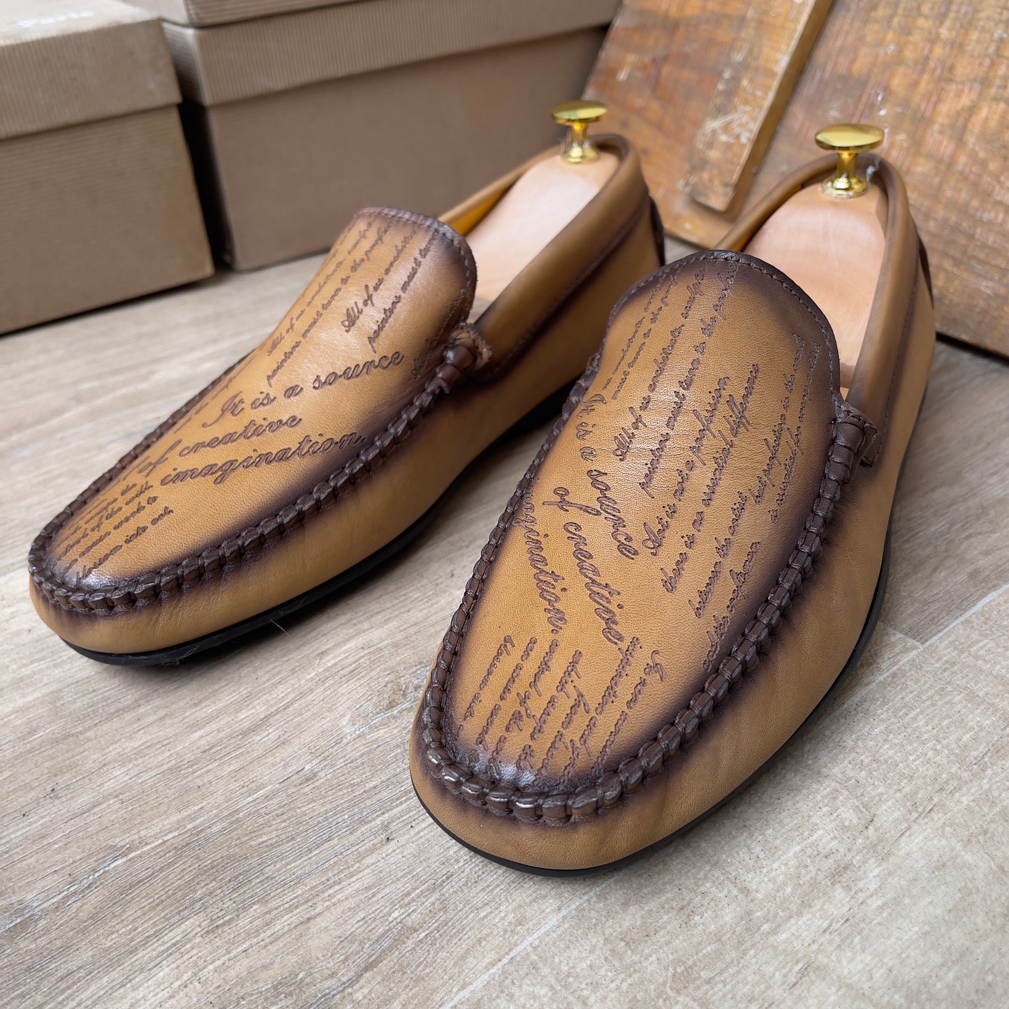Mocassin Imprimé Cuir Marron FL— Semelle Gomme